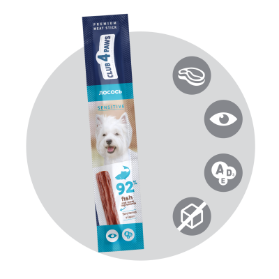 Ласощі CLUB 4 PAWS PREMIUM Клуб 4 лапи М`ясна паличка Преміум Лосось для собак з чутливим травленням