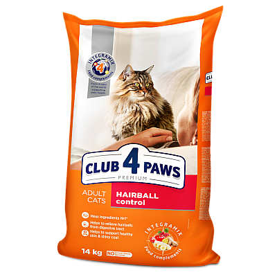 Сухой корм CLUB 4 PAWS PREMIUM "Клуб 4 лапы" с эффектом выведения шерсти из пищеварительной системы для взрослых кошек