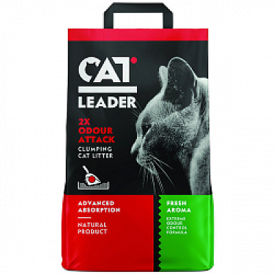 Кэт Лидер (CAT LEADER) с Clumping 2xOdour Attack Fresh ультра-комкующийся наполнитель в кошачий туалет