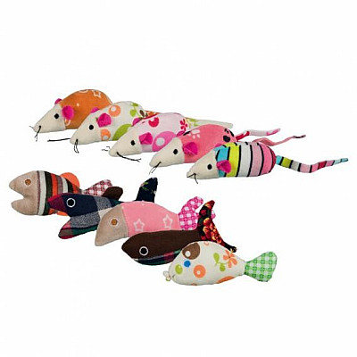 Trixie Іграшка для котів Мишка/Рибка 9-12cm