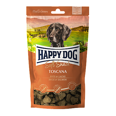 Ласощі та кісточки для собак Happy Dog SoftSnack Toscana м`які закуски для собак середніх і великих порід з качкою і лососем