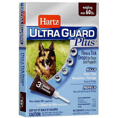 Hartz Ultra Guard  Plus Flea s Tick Drops for Dogs s Puppies 4 в 1  Капли от блох, блошиных яиц, клещей и комаров для собак от 14 до 27 кг