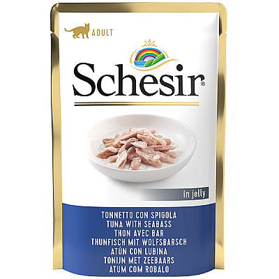 Schesir Tuna with Seabass ШЕЗИР ТУНЕЦ С МОРСКИМ ОКУНЕМ в желе консервы для котов, влажный корм, пауч