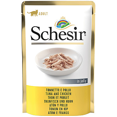 Schesir Tuna and Chicken ШЕЗИР ТУНЕЦ С КУРИНЫМ ФИЛЕ в желе натуральные консервы для котов, влажный корм, пауч