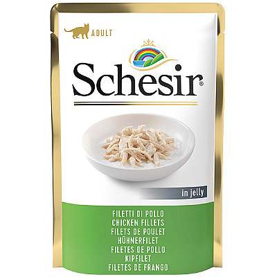 Schesir Chicken Fillets ШЕЗИР КУРИНОЕ ФИЛЕ в желе натуральные консервы для котов, влажный корм, пауч