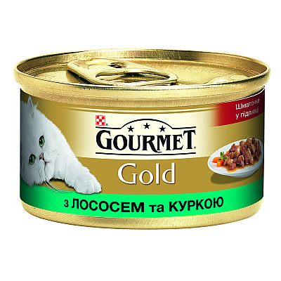Шматочки Gourmet Gold (Гурмет Голд) в підливці з лососем та курчам для котів