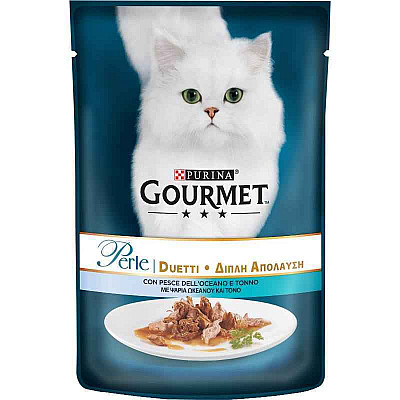 Вологий корм Gourmet (Гурме) Perle Duo з океанічною рибою та тунцем для котів (шматочки в підливі)