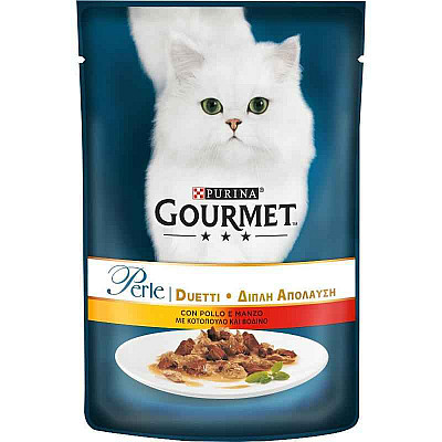 Вологий корм Gourmet (Гурме) Perle Duo з куркою і яловичиноюдля котів (шматочки в підливі)