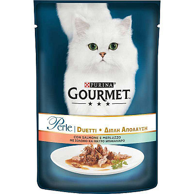 Вологий корм Gourmet (Гурме) Perle Duo з лососем і сайдою для котів (шматочки в підливі)