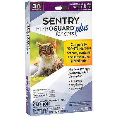 Sentry  FiproGuard Plus капли от блох, клещей, вшей для котов и котят от 0.7 кг