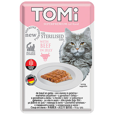 TOMi Sterilised Beef in Jelly ТОМИ СТЕРИЛАЙЗИД ГОВЯДИНА В ЖЕЛЕ суперпремиум влажный корм консервы для стерилизованных кошек