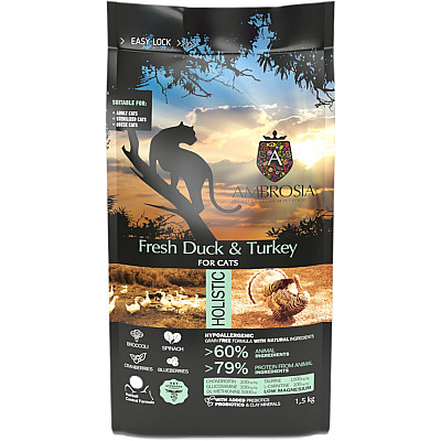 Сухий корм для стерилізованих котів Ambrosia Grain Free Cat Fresh Duck & Turkey з свіжою качкою та індичкою