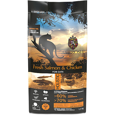Сухой корм для стерилизованных кошек Ambrosia Grain Free Sterilized Cat Fresh Salmon & Chicken со свежим лососем и курицей