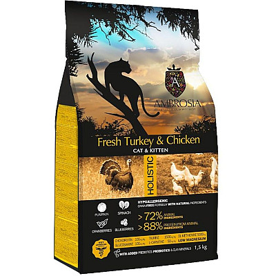 Сухий корм для кошенят Ambrosia Grain Free з свіжою індичкою та куркою