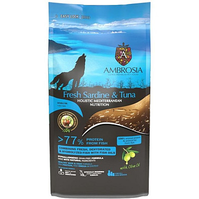 Сухий корм для дорослих собак усіх порід Ambrosia Mediterranean з сардиною та тунцем