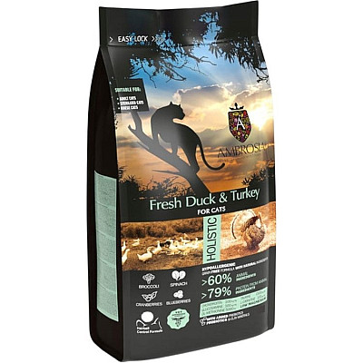 Сухой корм для взрослых кошек Ambrosia Grain Free со свежей уткой и индейкой