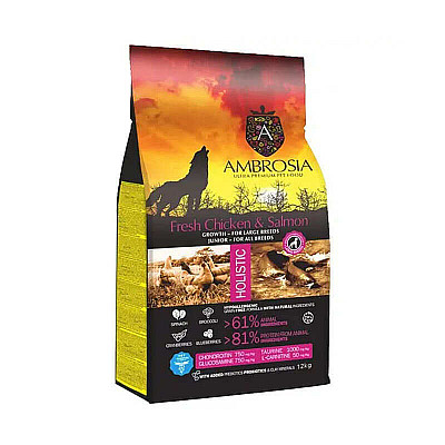 Сухий корм для дорослих собак великих порід Ambrosia Grain Free з куркою та свіжим лососем