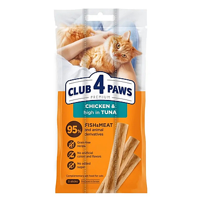 Мясная палочка Премиум CLUB 4 PAWS с курицей и высоким содержанием тунца