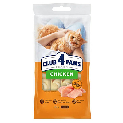 Премиум крем-лакомство дополнительный корм для кошек CLUB 4 PAWS с курицей