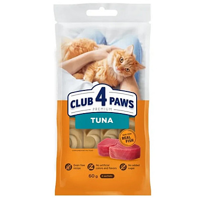 Премиум крем-лакомство дополнительный корм для кошек CLUB 4 PAWS с тунцем