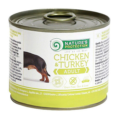 Високоякісні консерви Natures protection ADULT CHIKEN and TURKEY з куркою та індичкою для дорослих собак