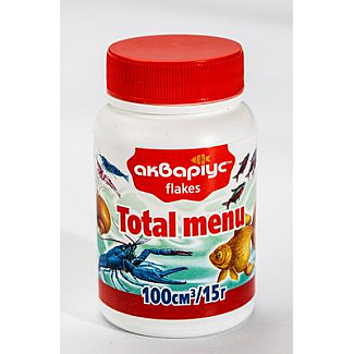 Аквариус Тотал меню пластівці для всіх видів акваріумних риб равликів креветок, раків, 15 г