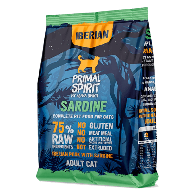 Полнорационный сухой корм для взрослых кошек Primal Spirit Iberian Sardine Cat с иберийской свининой и сардиной