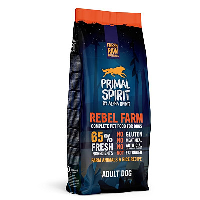 Повнораціонний сухий корм для дорослих собак Primal Spirit 65% Rebel FARM з куркою та рибою