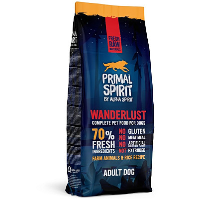 Повнораціонний сухий корм для дорослих собак Primal Spirit 70% Wanderlust з куркою та рибою
