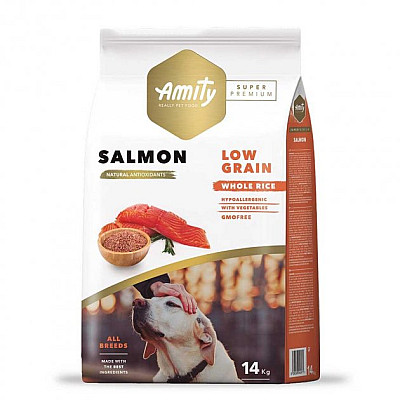 Низькозерновий корм для собак усіх порід з лососем та рисом Amity Super Premium Salmon