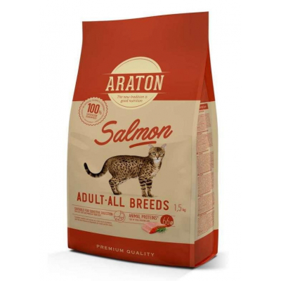 Полноценный сухой корм с лососем для кошек ARATON SALMON Adult All Breeds 1.5 кг