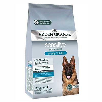 Сухий корм для цуценят з чутливим травленням  Arden Grange Puppy/Junior Sensitive з океанічною білою рибою і картоплею