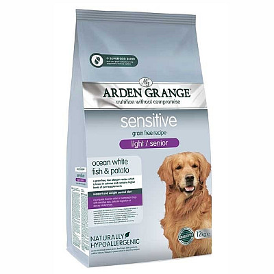 Сухий корм сухий для літніх собак з чутливим травленням Arden Grange Sensitive light/senior з білою рибою