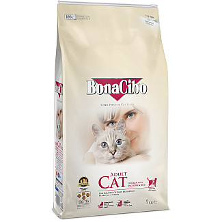 Сухий корм для дорослих котів всіх порід BonaCibo Adult Cat з м`ясом курки, анчоусами та рисом, 5 кг