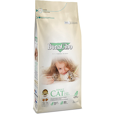 Сухий корм для котів всіх порід з чутливим травленням BonaCibo Adult Cat з мясом ягняти та рисом