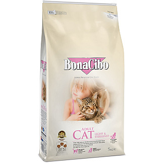 Сухий корм для стерилізованих котів BonaCibo Adult Cat Light&Sterilized з мясом курки, анчоусами і рисом,5 кг