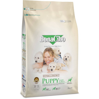 Сухий корм для цуценят всіх порід до 12 місяців BonaCibo Puppy з м`ясом ягняти та рисом, 3 кг