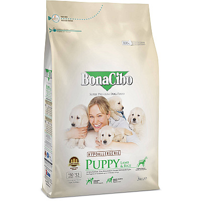 Сухий корм для цуценят всіх порід до 12 місяців BonaCibo Puppy з м`ясом ягняти та рисом