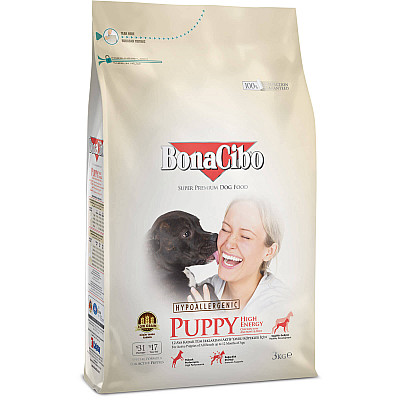 Сухий корм для активних цуценят всіх порід до 12 місяців BonaCibo Puppy HIGH ENERGY з м`ясом курки, анчоусами та рисом