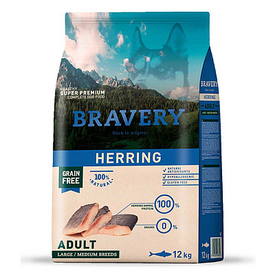 Сухой корм для собак BRAVERY Herring Large/Medium Adult, для взрослых собак средних и больших пород с сельдью