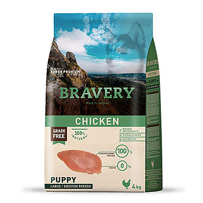 Сухой корм для собак BRAVERY Chicken Puppy Large/Medium, для щенков средних и больших пород с курицей