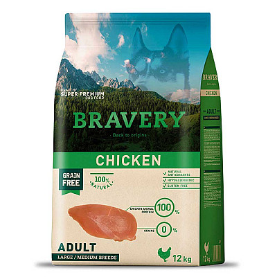 Сухий корм для собак BRAVERY Chicken Adult Large/Medium,для дорослих собак cередніх та великих порід з куркою