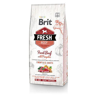 Сухий корм для собак Brit Fresh Growth and Joints для цуценят та юніорів великих порід собак з яловичиною та гарбузом