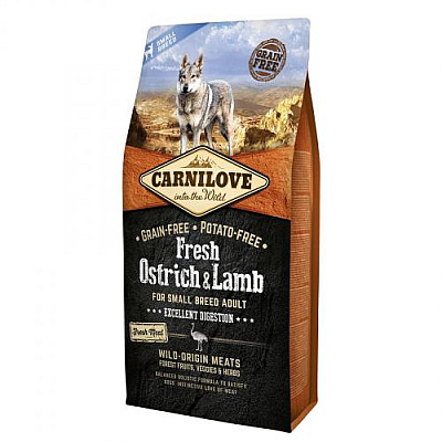 Сухой корм для взрослых собак мелких пород Carnilove Fresh Ostrich & Lamb (ягненок и страус)