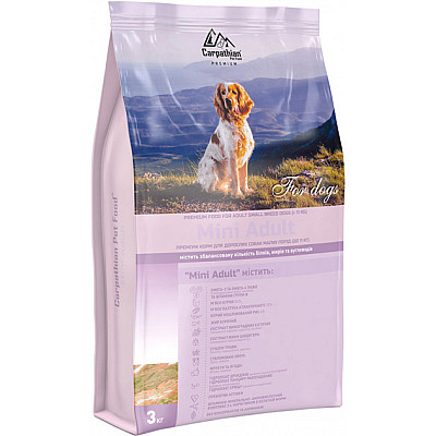 Сухий корм для дорослих собак малих порід вагою до 11 кг Carpathian Pet Food Mini Adult із куркою та палтусом атлантичним