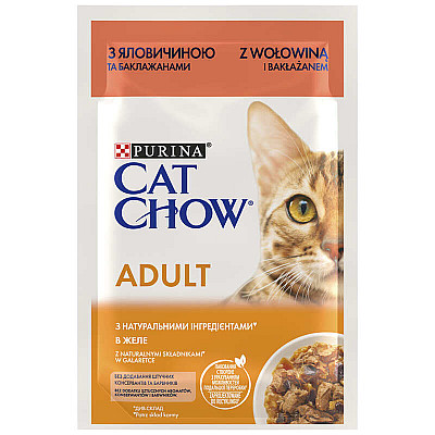 Консервований корм Purina Cat Chow Adult для котів з яловичиною та баклажанами