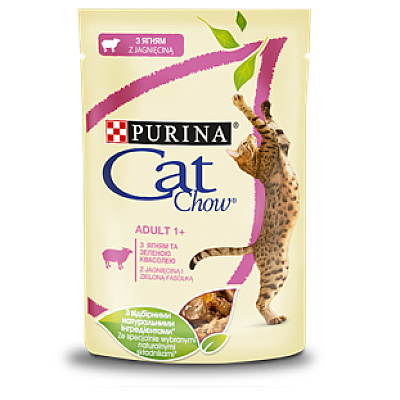 Консервований корм Purina Cat Chow Adult для котів з ягнятком та зеленою квасолею