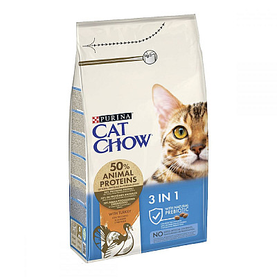 Корм Purina Cat Chow Feline 3 в 1 для дорослих кішок з індичкою