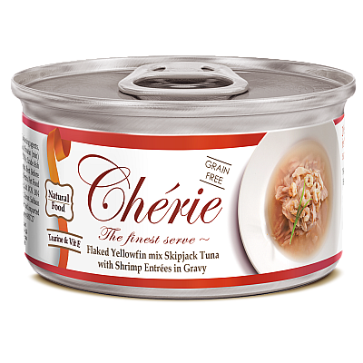 Вологий корм Cherie Signature Gravy Mix Tuna & Shrimp для котів з ніжними шматочками жовтоперого та смугастого тунця та креветок в соусі