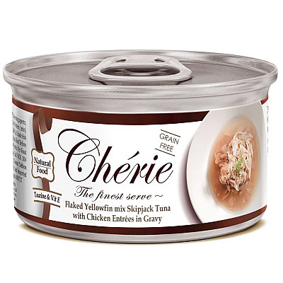 Вологий корм Cherie Signature Gravy Mix Tuna & Chiken для котів з ніжними шматочками жовтоперого та смугастого тунця та курки в соусі